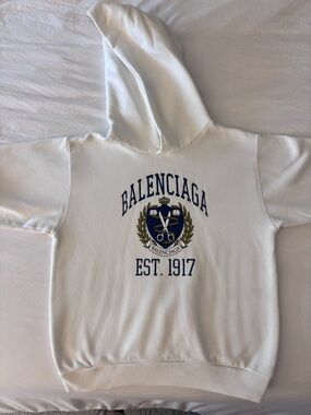 Balenciaga Kids White Branded Pullover Hoodie